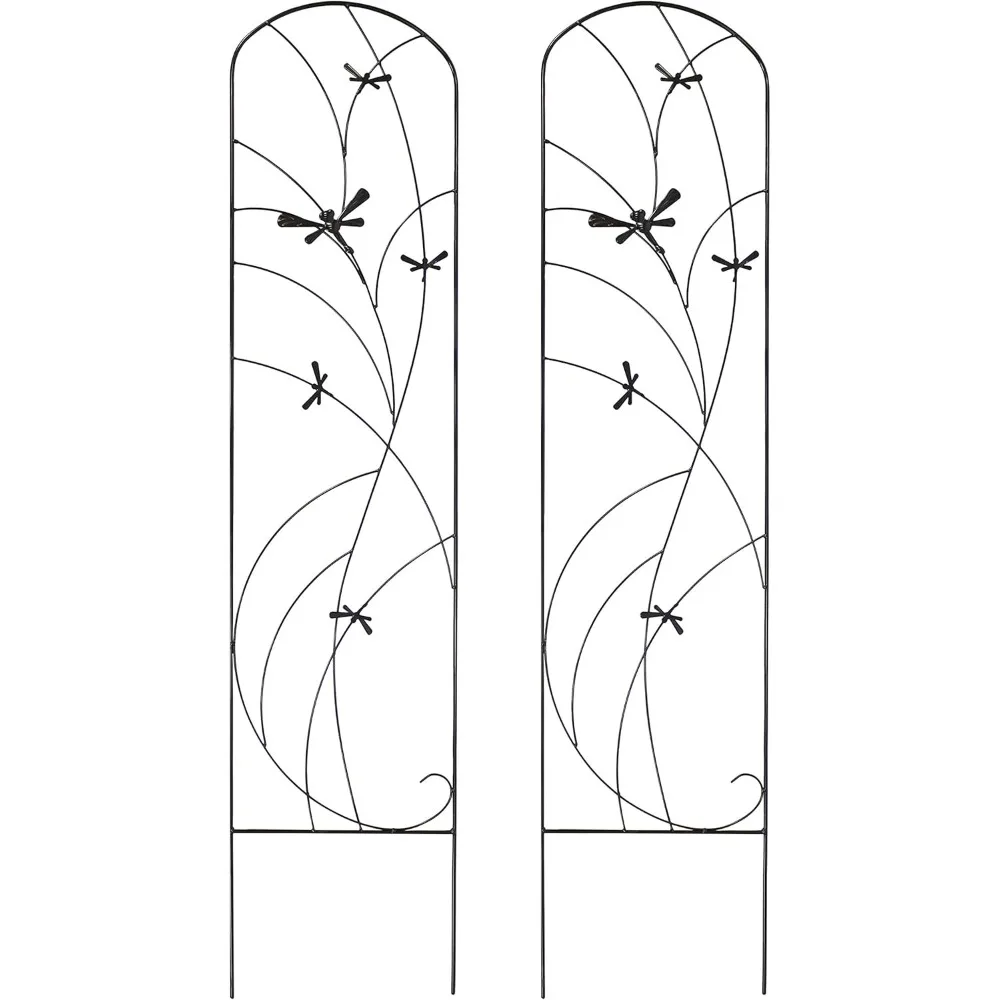

Sunnydaze 55.75-Inch Dragonfly Delight Outdoor Plant Trellis - Metal Garden Trellis for Climbing Plants - Set of 2 - Black