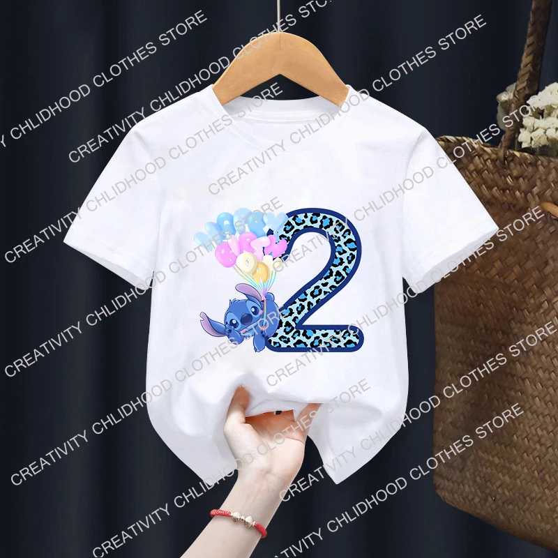 T-Shirt à Manches Courtes pour Enfant Garçon et Fille, Dessin Animé Disney, CAN o Stitch, Numéro 1-14, Kawaii