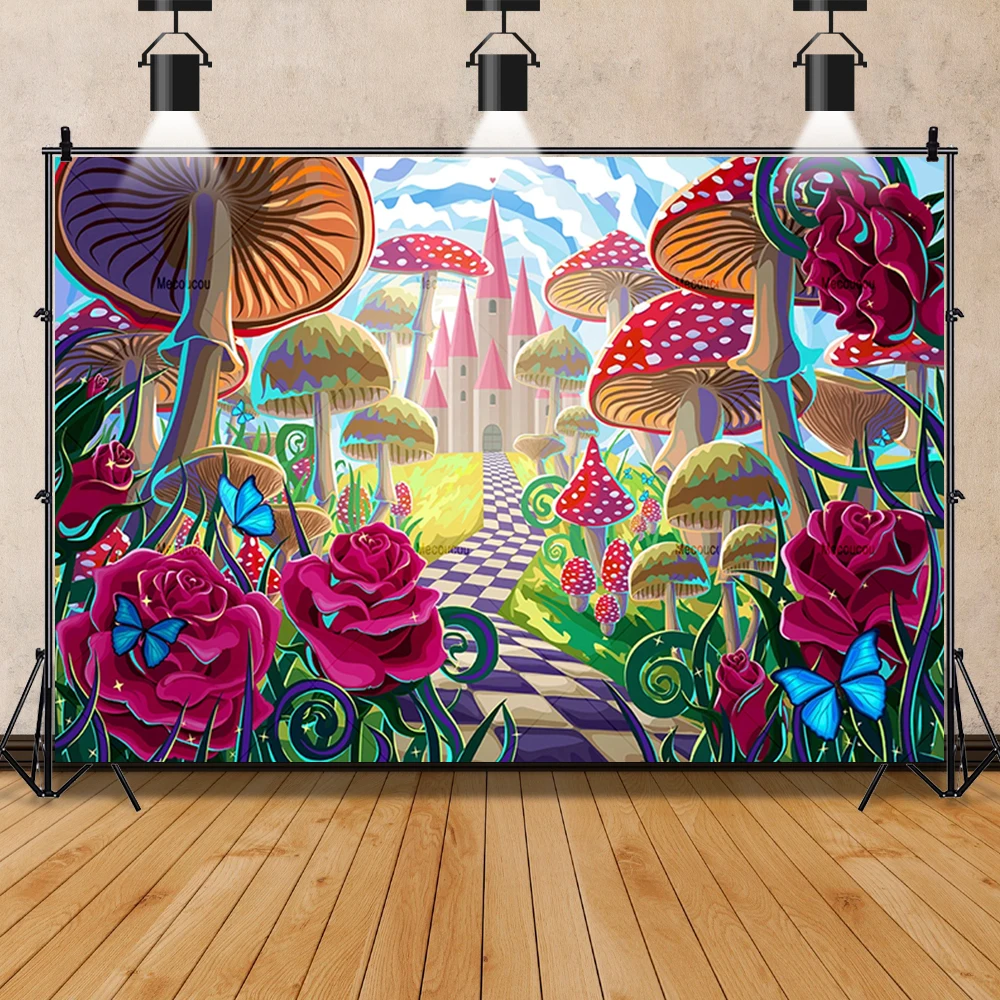 Disney Alice in Wonderland Keyhole Cartoon Girls Birthday Party Banner Backdrop Custom Kids Photography Poster Decor Background