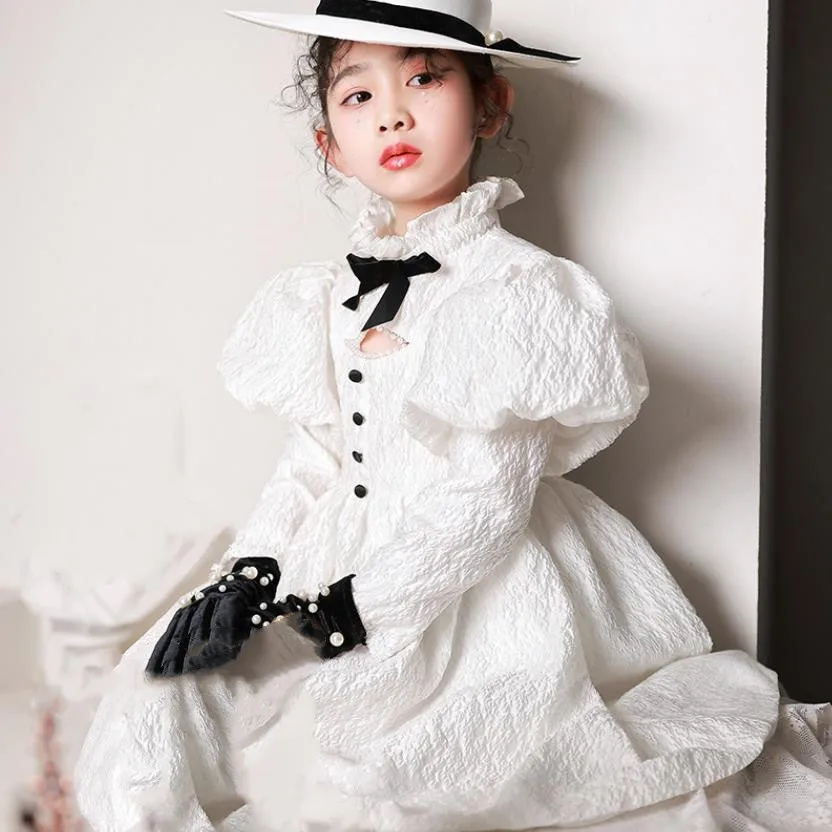 Dziecko hiszpański Lolita księżniczka suknia dzieci Bridemaid suknie ślubne dla dzieci bufiaste rękawy dziewczyna formalne eleganckie sukienki A1498