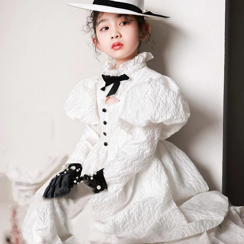 Baby Spanish Lolita Princess Ball Gown Kids Bridemaid Wedding Dresses For Children Puff Sleeves Girl Formal Elegant Frocks A1498