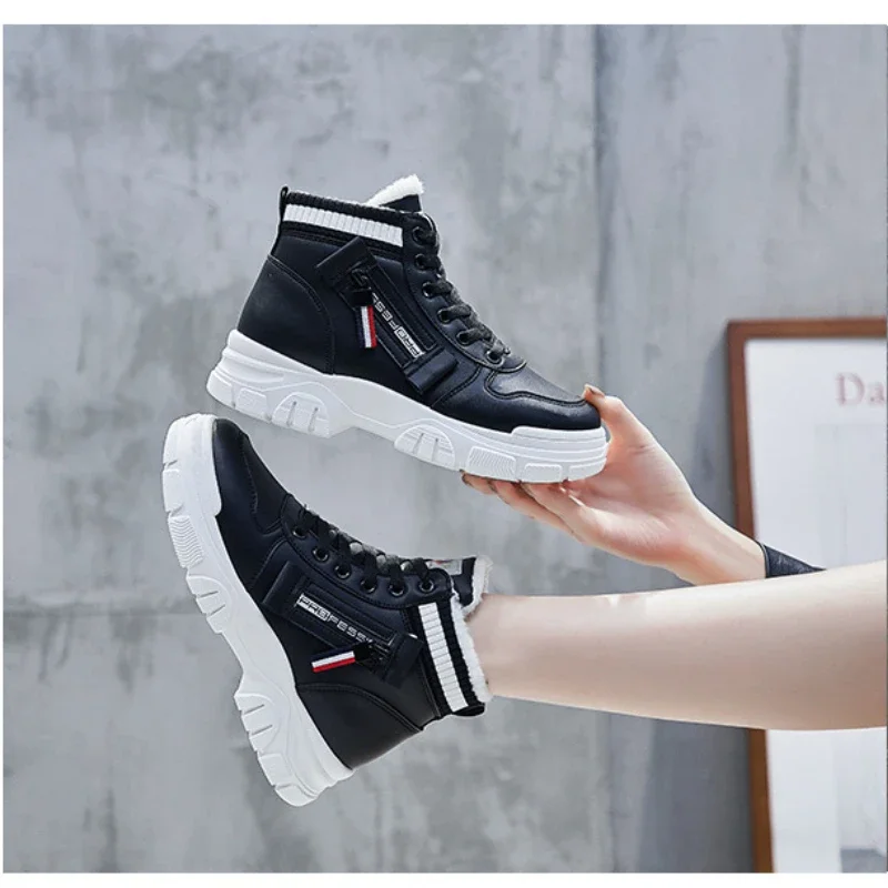 Winter Women\'s Walking Shoes High Top Jogging Sneakers Students Plush Thick Warm Booties Woman Female Snow Short  Ankle Boots