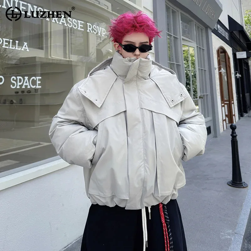 

LUZHEN 2025 зимняя оригинальная высококачественная утолщенная теплая парка с капюшоном и эластичной резинкой на талии, мужская модная уличная стеганая куртка JY5106