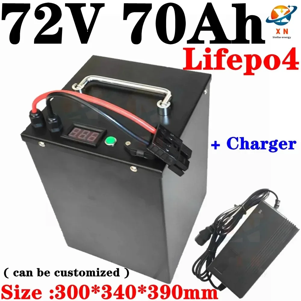 

72V 70Ah lifepo4 battery Lithium Rechargeable BMS 24S deep cycle for 5000W bicycle bike scooter Motorcycle + 10A charger