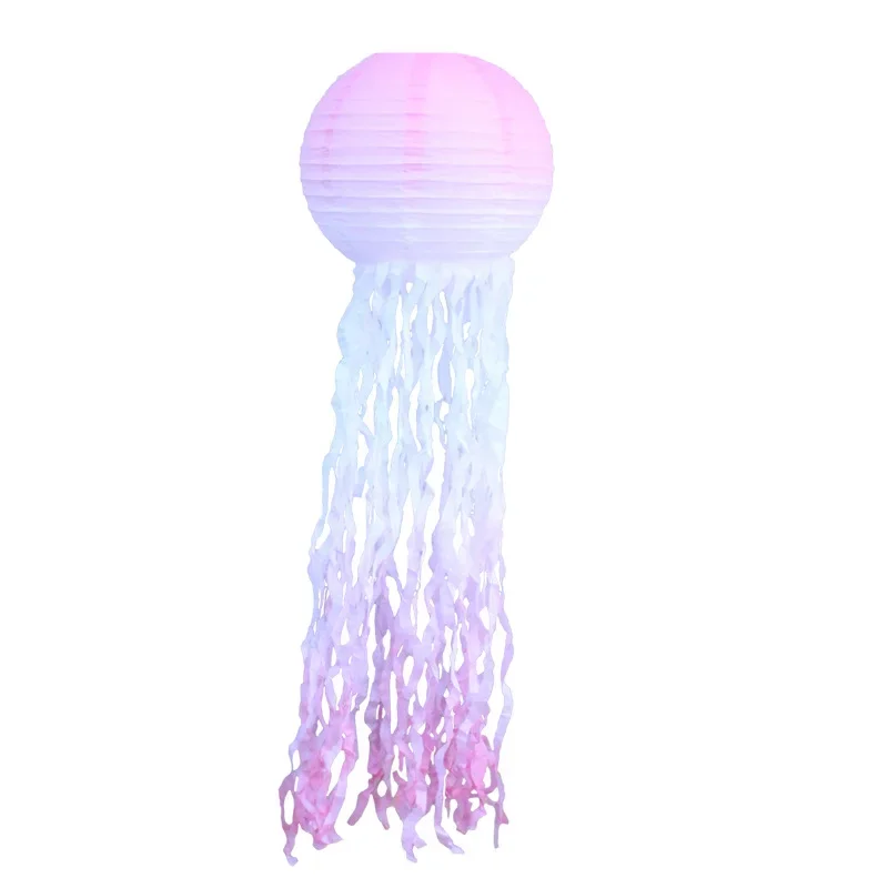 Little Mermaid Theme Party Diy Gradient Jellyfish Lantern Under The Sea Happy Birthday Party Decor Kids Handmade Paper Lantern