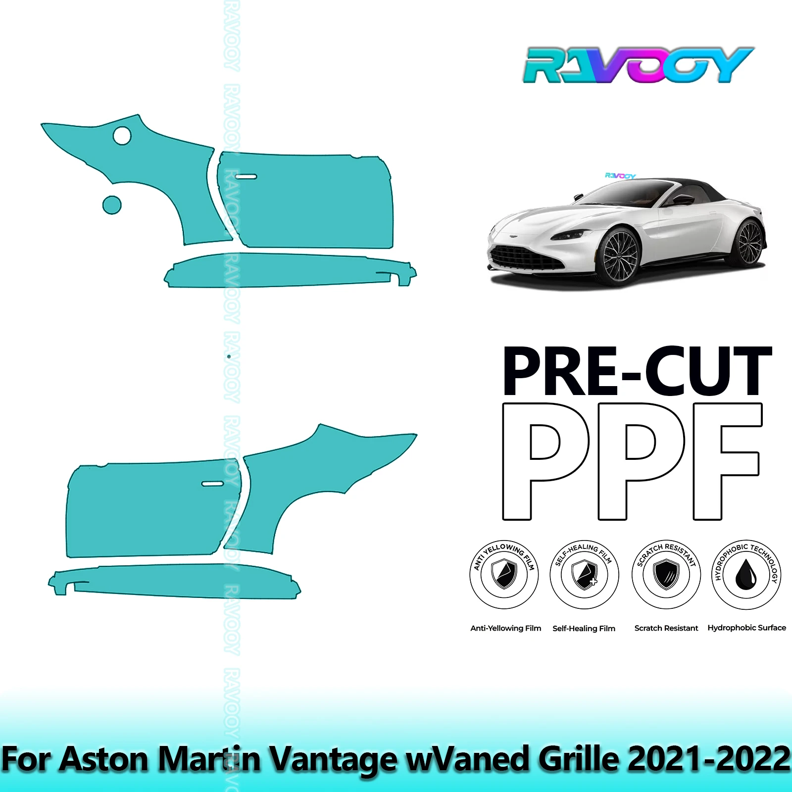

For Aston Martin Vantage wVaned Grille 2021-2022 8.5mil Pre-Cut PPF Door & A/B Pillar Kit TPU Paint Protection Film Set
