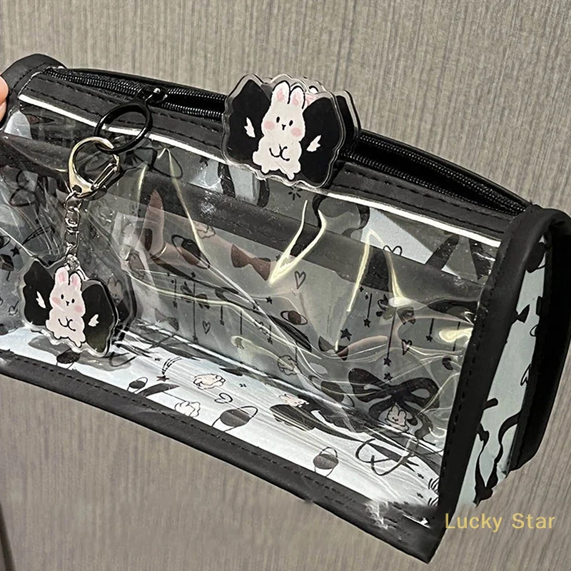 [CCF2]Cartoon Translucent Pencil Case Multi-layer Vertical Large-capacity Stationery Storage Bag School Supply Cosmetic Bag