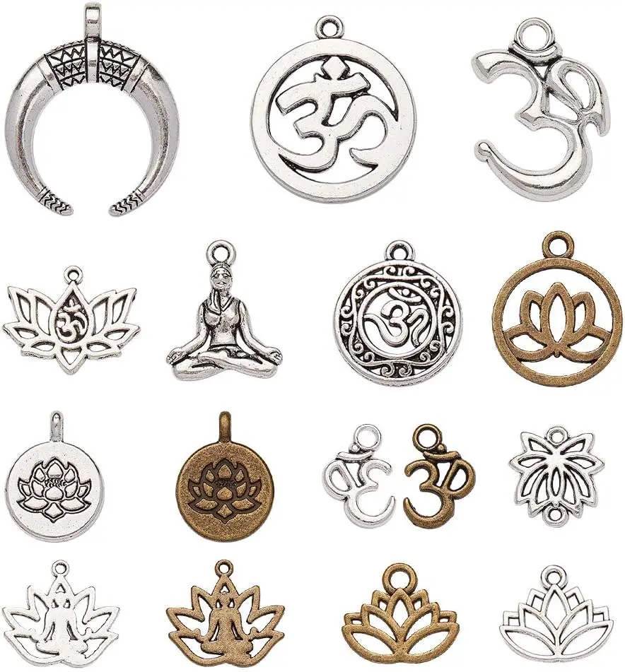 

Yoga Theme Style Alloy Pendants Lead Free Mixed Shapes Mixed Color 14~29x11~25.5x1~6.5mm Hole: 1~4mm