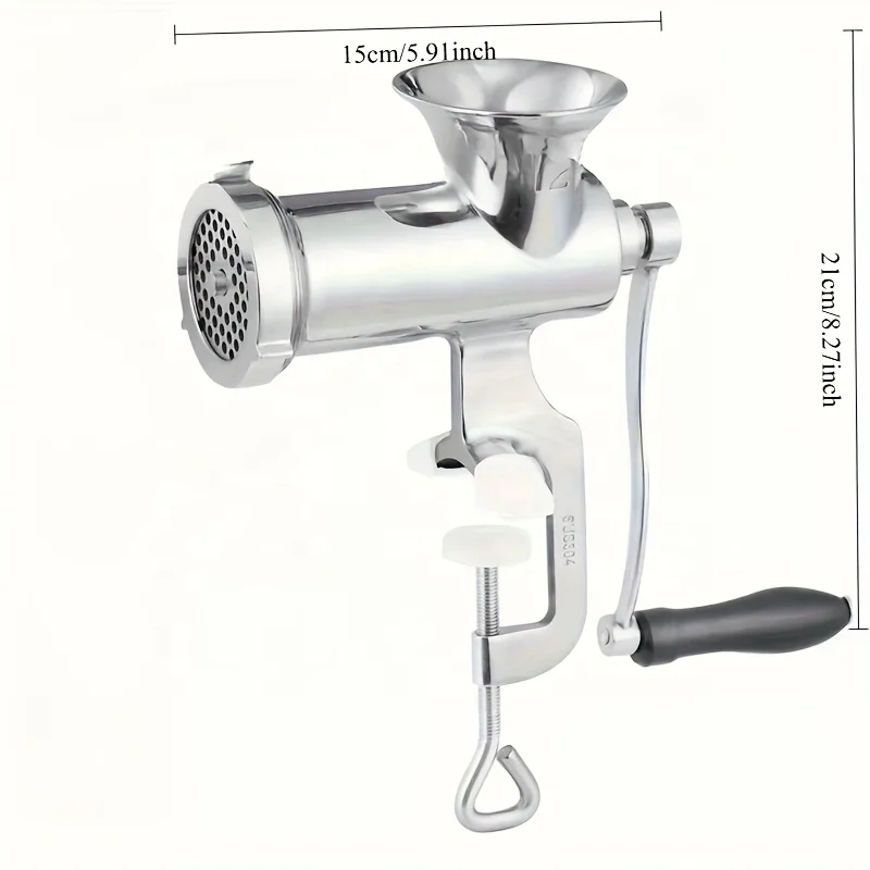 

1pc Stainless Steel Manual Meat Mincer Hand-Crank Food Processor with Table Clip Multi-Purpose Household Kitchen Tool