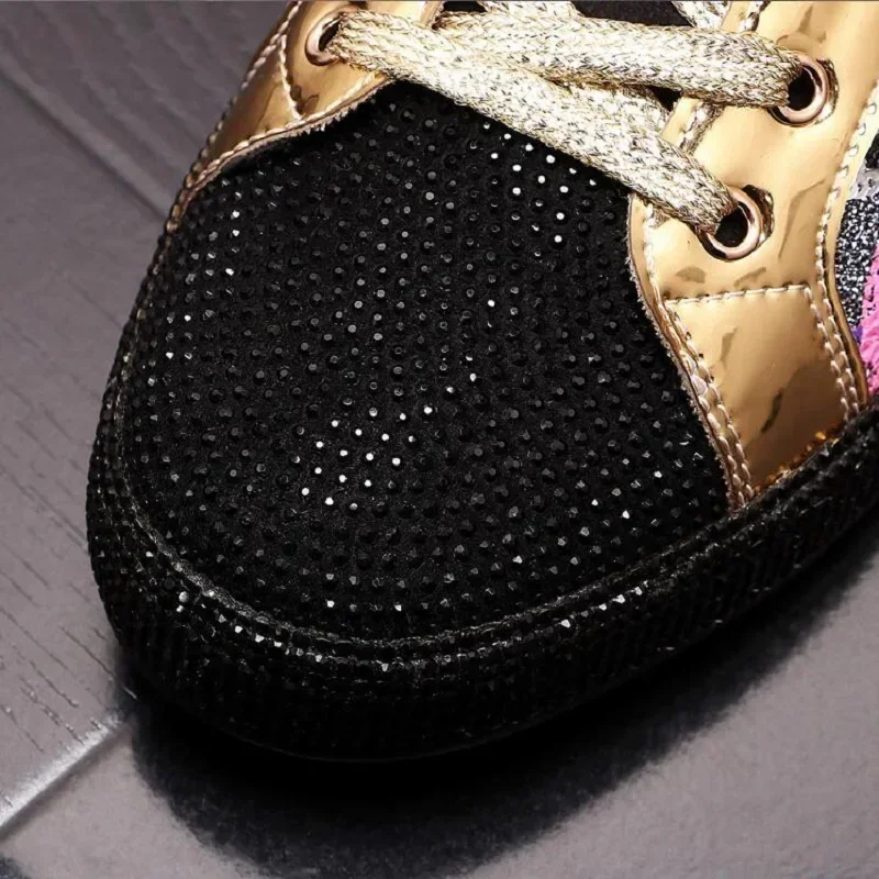 Gold Black Rhinestone Men Shoes Fashion High Tops Print Punk Sneakers Hip-Hop Casual Flats Ankle Boots Zapatillas Hombre