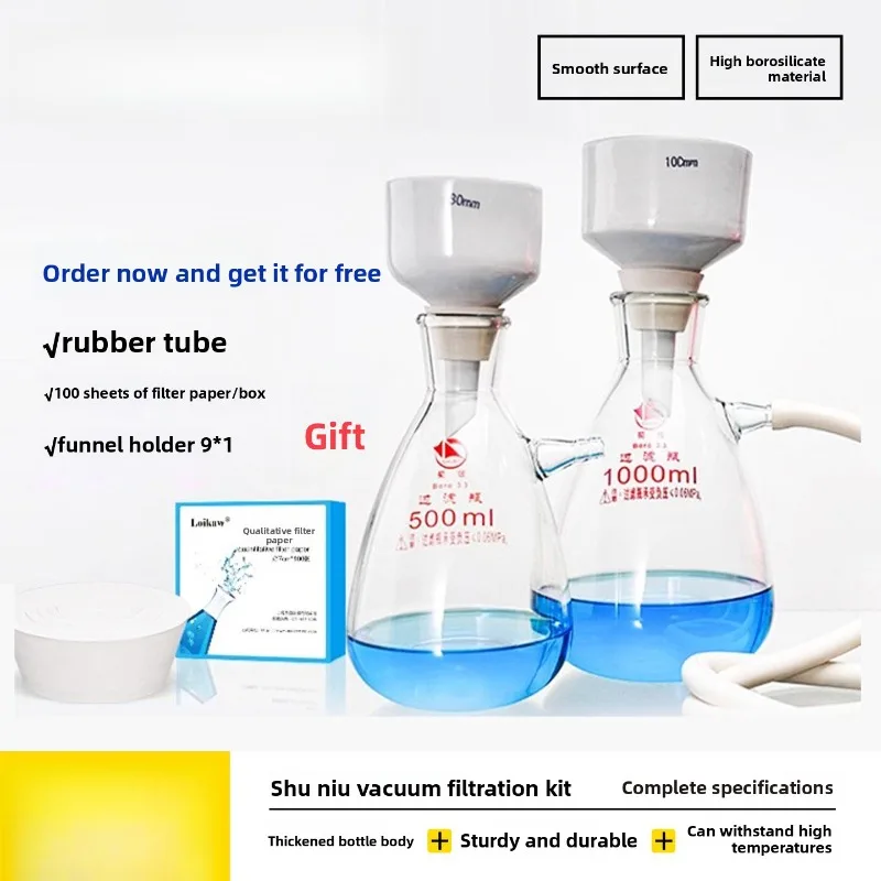 

Filter Flask Set 1000ml 2500ml 5000ml with Ceramic Buchner Funnel Lab Solvent Filter