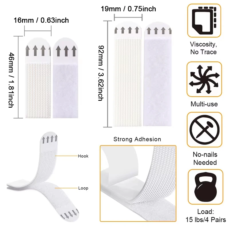 4/12Pairs Picture Hanging Strips Frame Heavy Duty Adhesive Hook and Loop Mounting Tapes Damage Free No Nails Picture Hanger