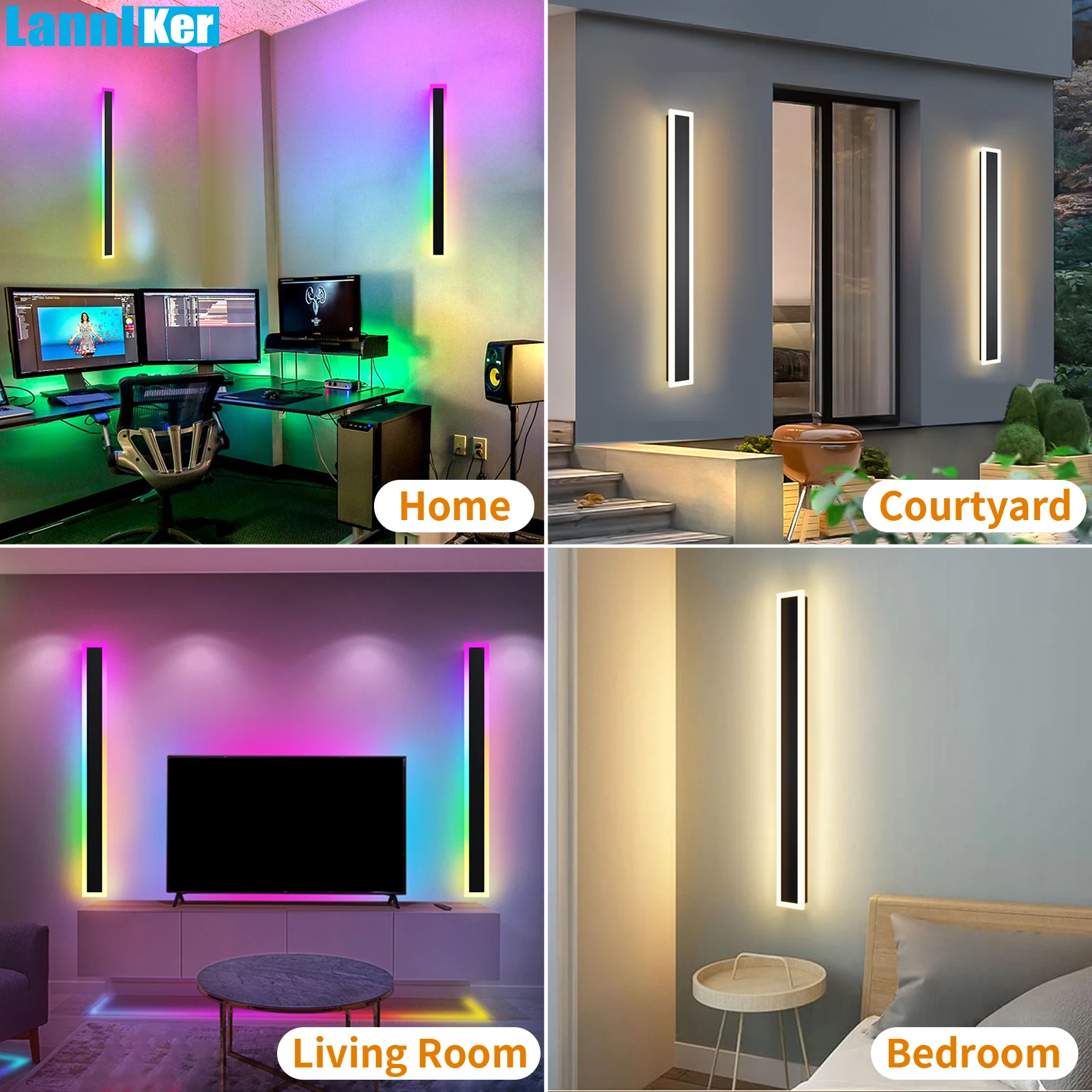 Outdoor RGB lange Wand leuchten moderne LED Wand beleuchtung wasserdichte lange Wand leuchte mit Fernbedienung und App-Steuerung für den Außenbereich