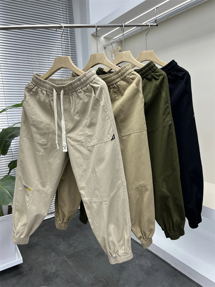 

Мужские повседневные брюки из чистого хлопка шамбре Waed, весенне-осенние рабочие брюки свободного кроя с эластичным поясом на шнурке