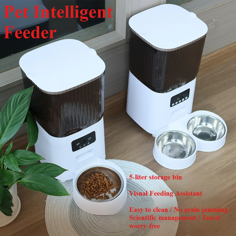 

5L Pet Intelligent Feeder Super Large Double Bowl Automatic Feeding Bowl Dog Food and Cat Food Remote Video Feeding Machine