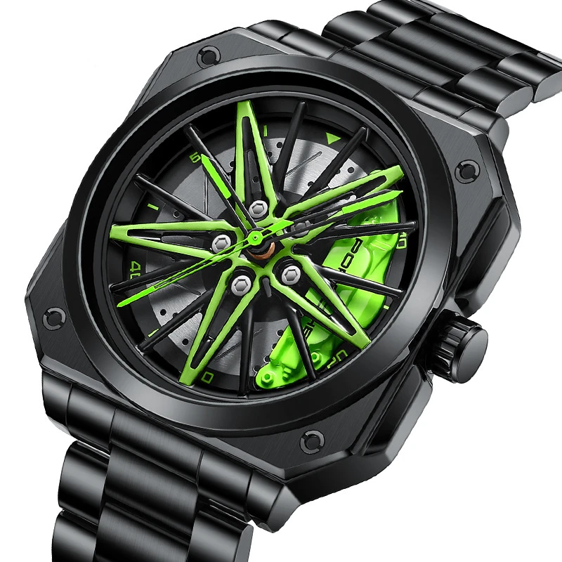 Fashion Sport 3D Spinning Car Watches Rim Hub Wheel Mens Watches Luxury Sports Cool Quartz Watches for Men Relogio Masculino