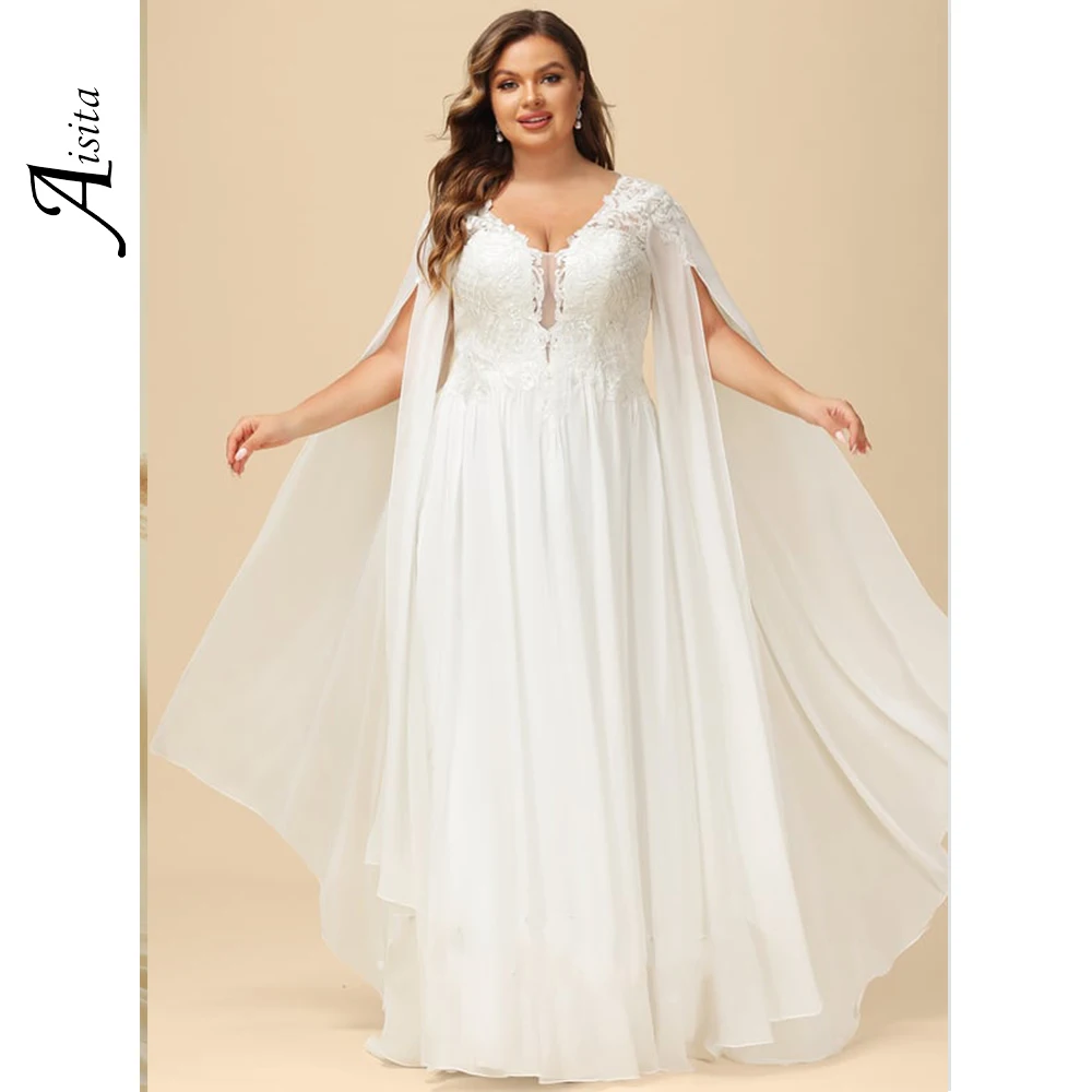 Princess A-line Wedding Dresses V-Neck Bride Dresses With Sequins Lace Chiffon Wedding Dresses For Woman Dresses Vestidos