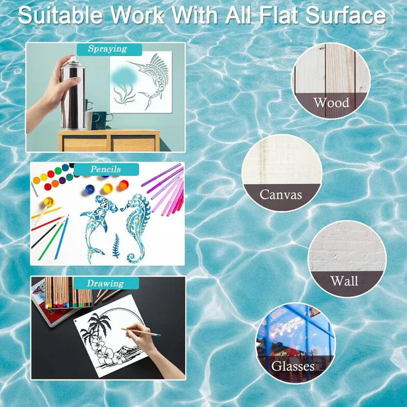 Ocean Series Painting Stencils DIY Wall Layering Drawing Template Decoration Scrapbook Diary Stamp Coloring Embossing Reusable