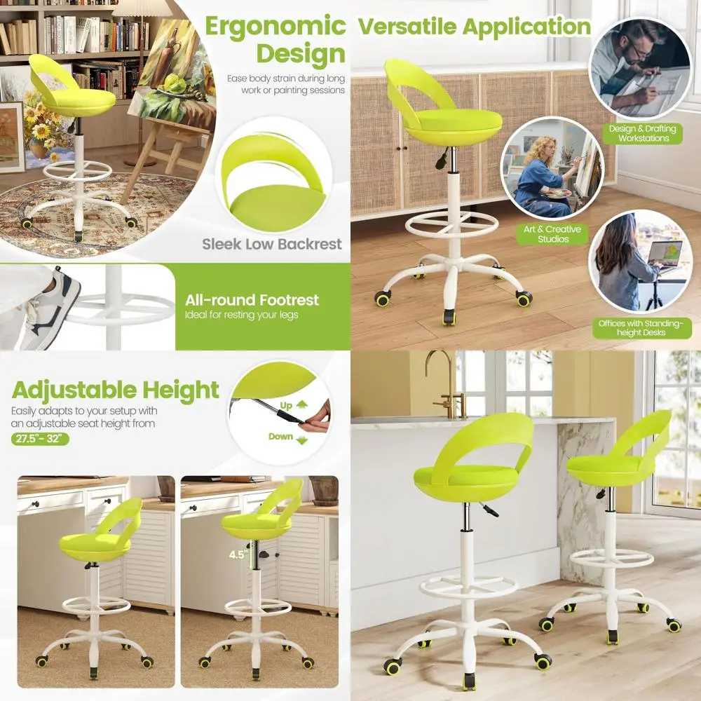 

Ergonomic Tall Office Chair with Footrest and Adjustable Height, Green, Suitable for Standing Desks and Home Kitchen