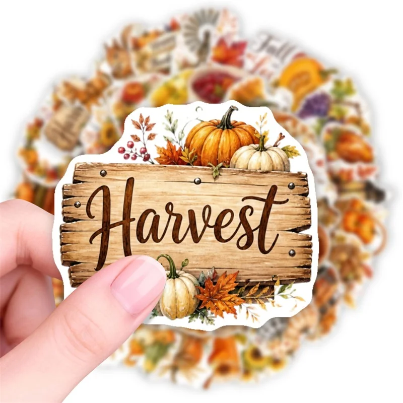 50PCS Colorful Thanksgiving Pumpkin Sticky PVC Sticker DIY Laptop Luggage Skateboard Decoration Stationery Scrapbooking