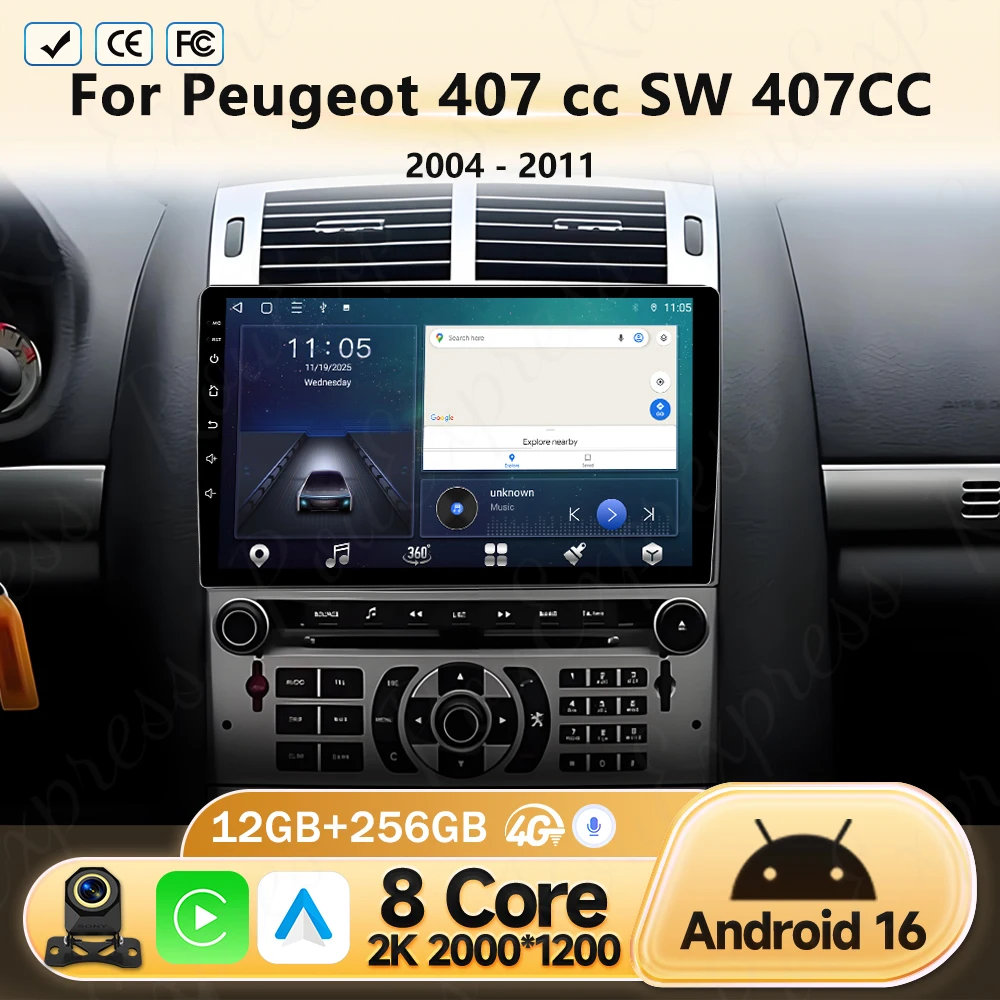 4G Car Multimedia Video Player For Peugeot 407 CC SW 407CC 2004 - 2011 Android Car Radio Navigation Stereo CarPlay Auto No 2din