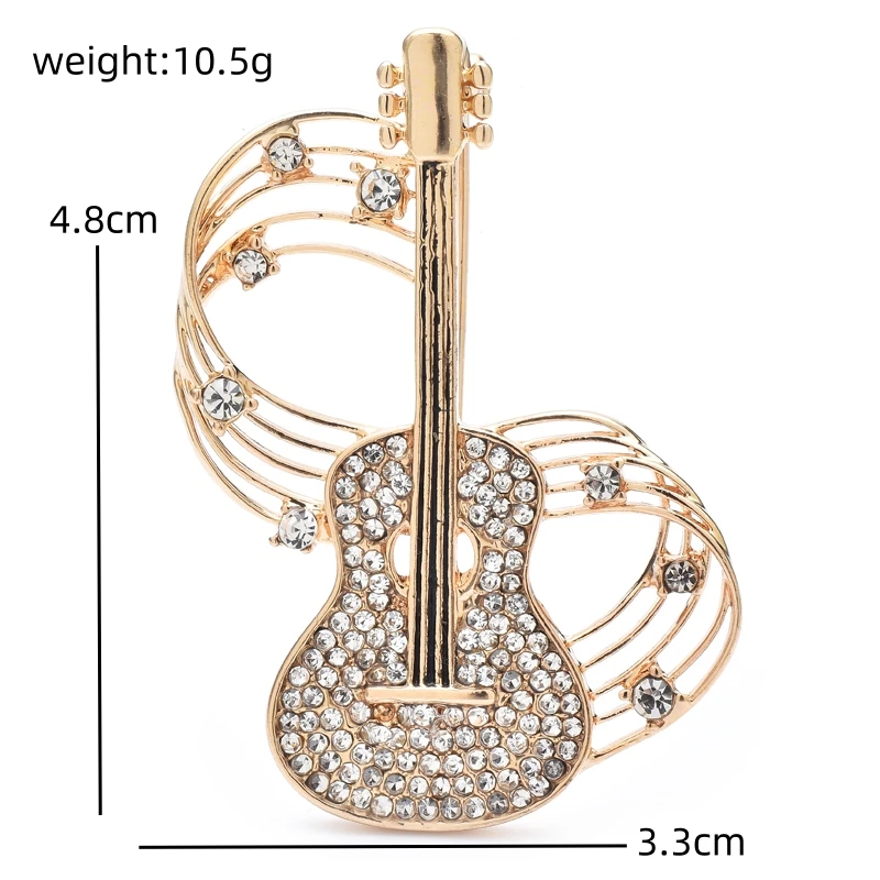 Wuli&baby Pretty Musical And Violin Brooches For Women Unisex 2-color Rhinestone Guitar Brooch Pins Gifts