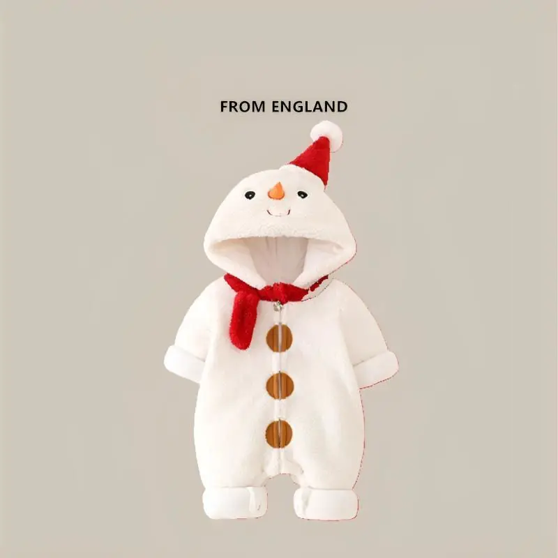 2025 Autumn and Winter New Baby Thickened Jumpsuit Baby Christmas Clothes Super Cute Plush Outing Winter Rompers