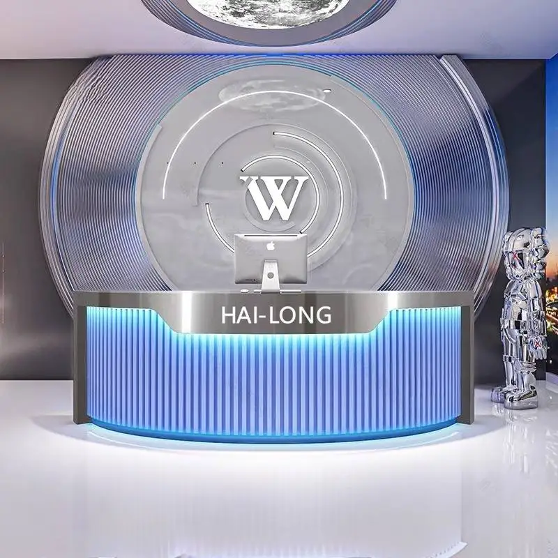 Round Blue Reception Desks Luxury Boutique Decor Arched Clothing Reception Desk White Small Empfangs Theke Office Furniture