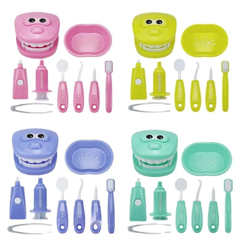 Kit da gioco educativo per dentista in età prescolare con modello di denti Divertente gioco di finzione Kit da dottore per bambini Set da gioco di finzione dentale da 9 pezzi