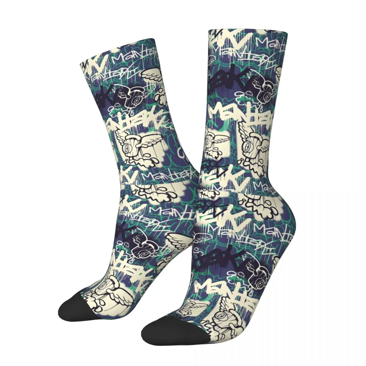 Funny Crazy Sock for Men Maniak Spray Cap Angel Patterned Vintage Breathable Pattern Printed Crew Sock Seamless Gift