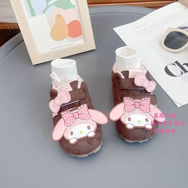 

Детская модная флисовая спортивная обувь My Melody Hello Kitty в стиле аниме Kawaii Sanrio, повседневные кроссовки с милым рисунком, подарки