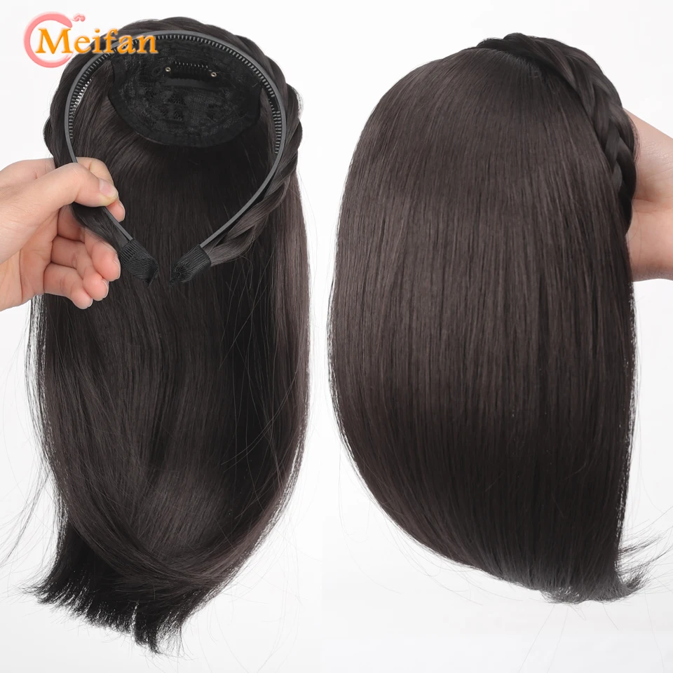 MEIFAN Synthetic Short Straight Headband Half Wig Clip in Hair Extension Fluffy Natural False Hairpiece With HairBand for Women