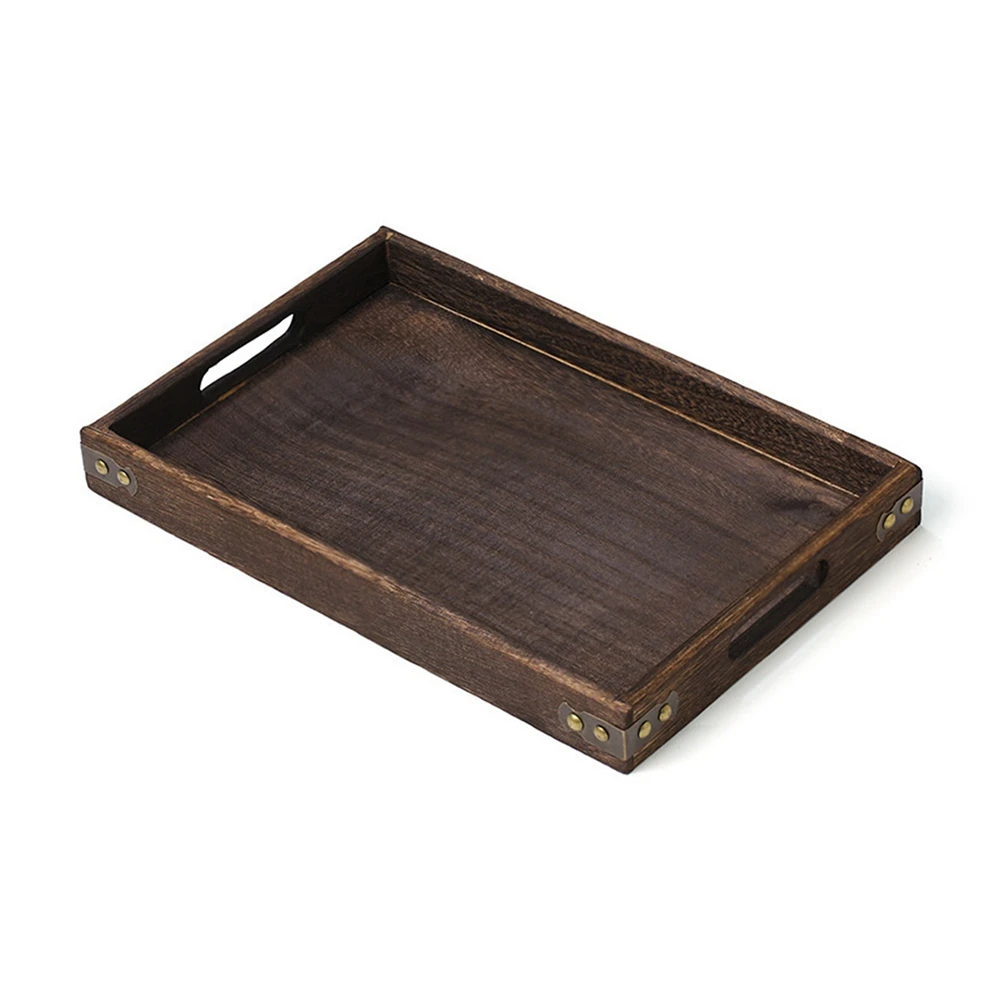 Wooden Rectangular Tray With Handles Serve For Coffee Tea Set Handmade Classic Wood Tray Home Restaurant Kitchen Supplies