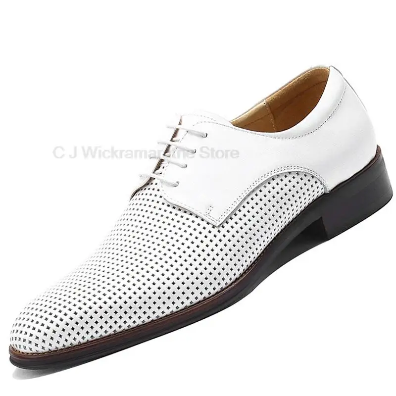 

HKDQ White Derby Bridegroom Dress Formal Office Men Shoe Fashion Genuine Leather Original Designer Business Man Shoes Breathable