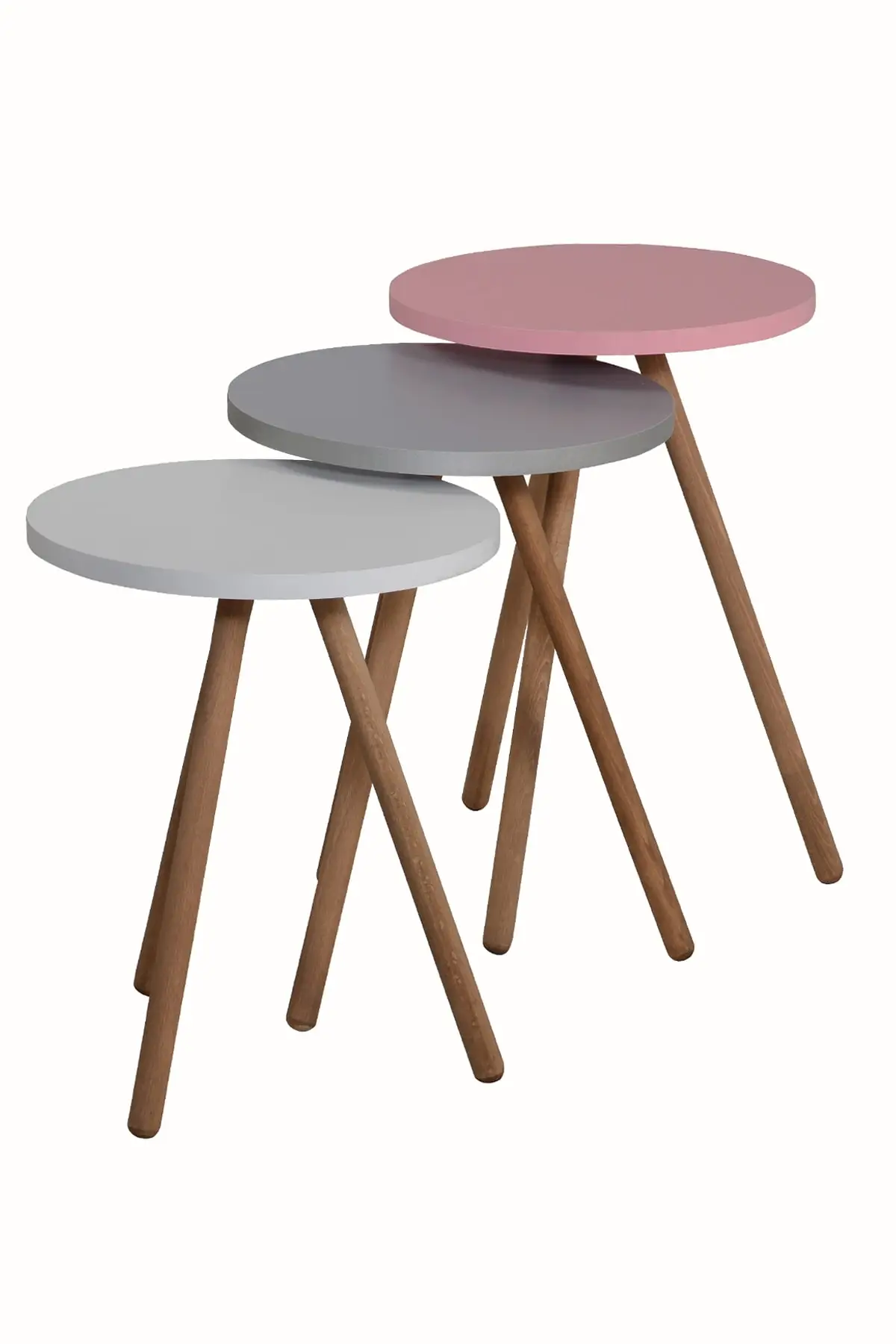 Colorful 3 Piece Nesting Table Wooden Leg Special Round Pastel Design