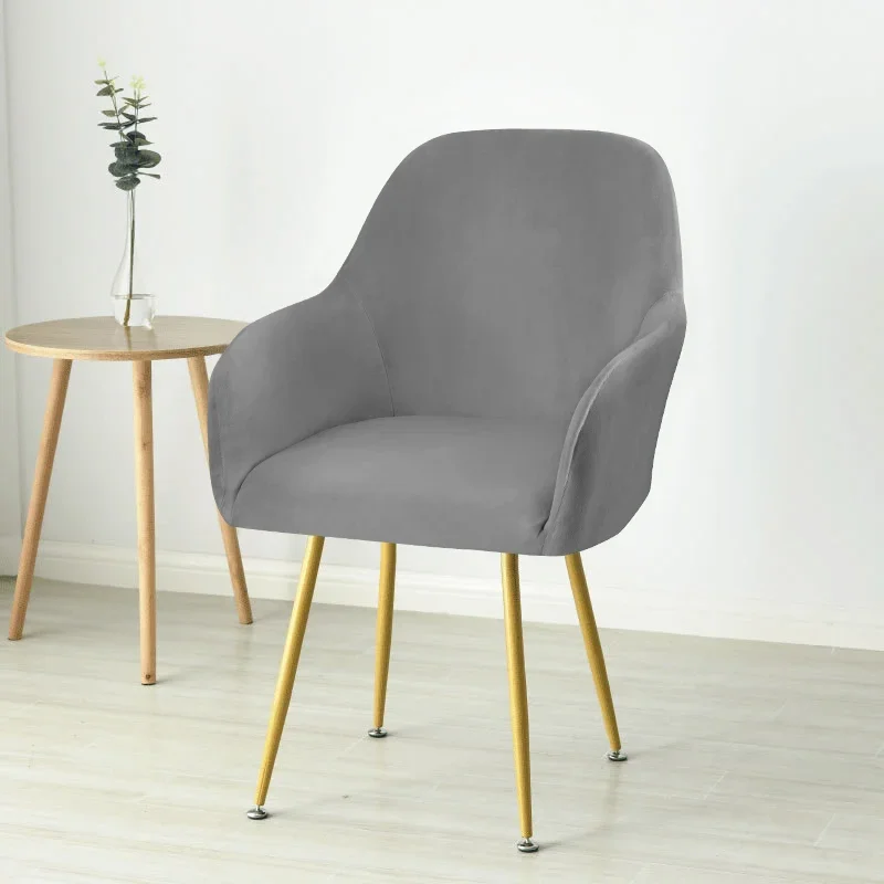 Velvet High Arm Chair Cover Elastic All-inclusive Dining Chairs Slipcover Solid Color Seat Protector Case Fundas Para Sillas