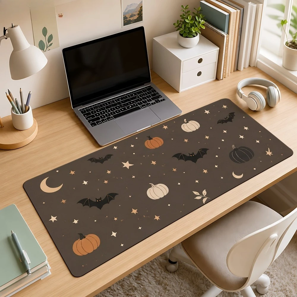 Brown Moon Bat Pumpkin Star Pattern Mouse Pad, non-slip, suitable for office desks, desk decoration accessories,computer desktop