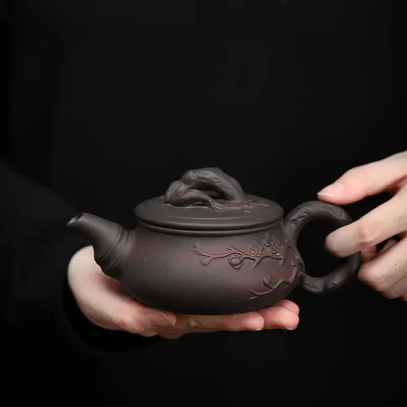 Purple Pottery Hanmei Pot Handmade Tea Ware Glazed Frosted Teapot Purple Pottery Purple Pottery Kung Fu Teaware Single Pot