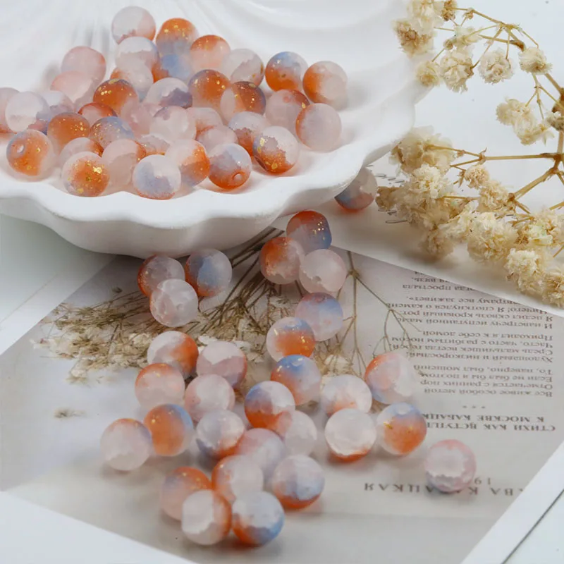 30Pcs 8mm Frozen Frosted Gold Sprinkled Glass Beads for Parent-child Family DIY Bead String Necklace Earrings Tassel Accessories