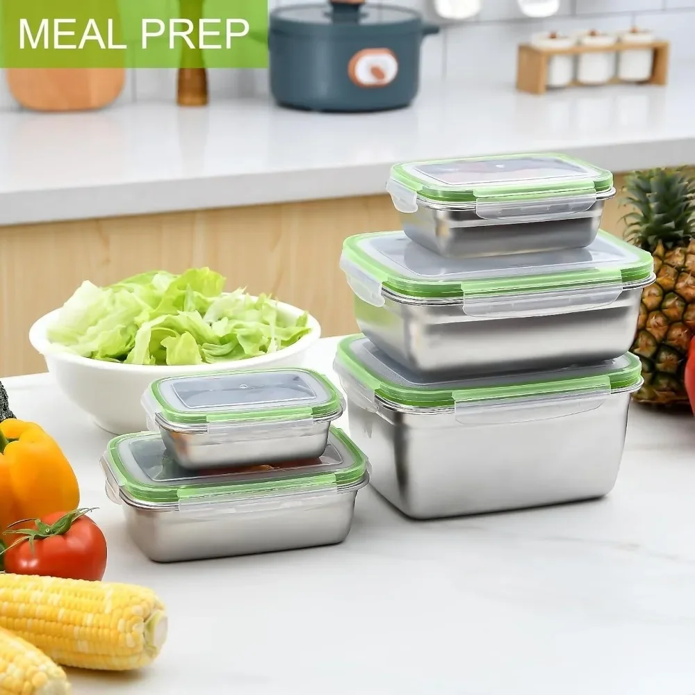 1/3Pcs Stainless Steel Food Container Square Bento Lunch Box Leakproof Meal Prep Storage Portable Picnic Office 400/750/1200ml