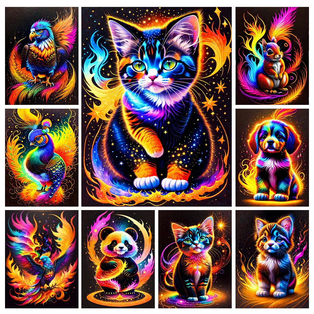 5D DIY Colorful Animal Diamond Painting Black Cat Full Round Diamond Cross Stitch Cartoon Bird Mosaic Embroidery Art Home Decor