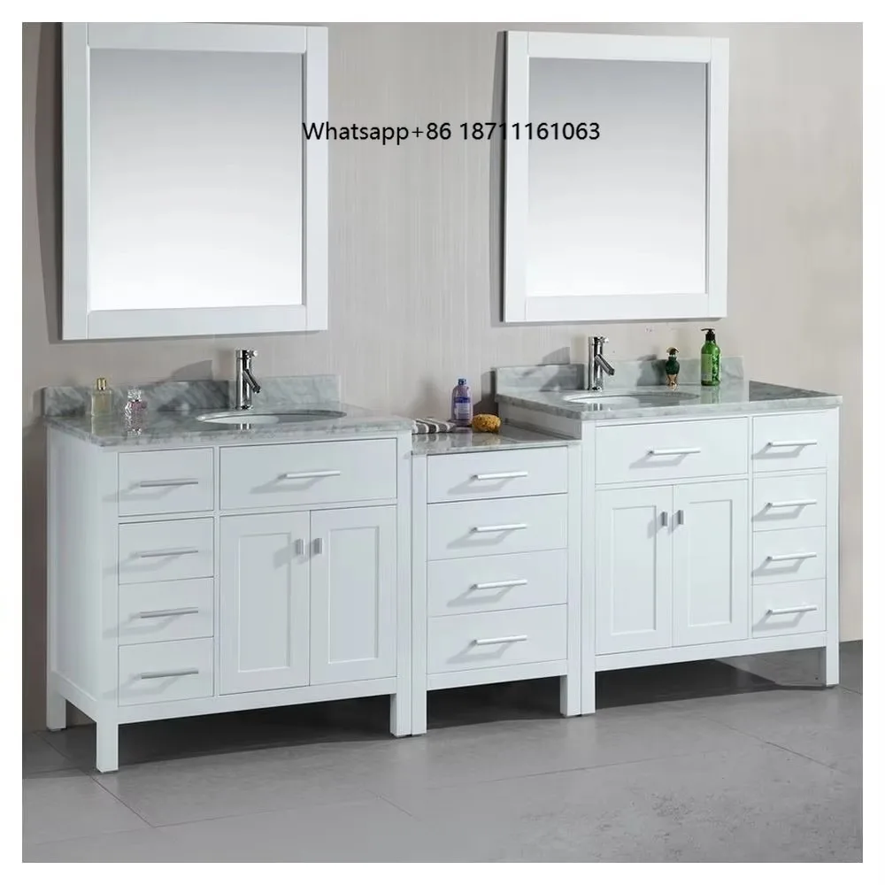 Modern Style Bathroom Vanity Wooden Base Cabinet Washbasin Sink and Marble Top with Mirror for Hotel