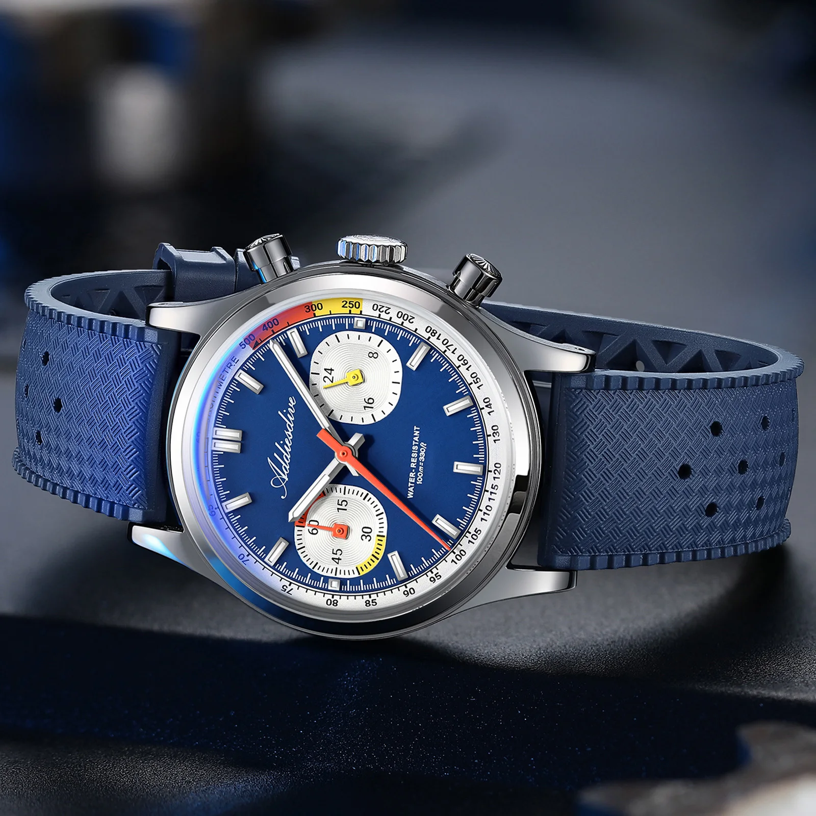 ADDIESDIVE Neue Herrenuhr VK64 Chronograph Fluorkautschuk Luxus gewölbtes Glas BGW9 Leuchtend 100 m wasserdicht AD2529 Quarzuhren