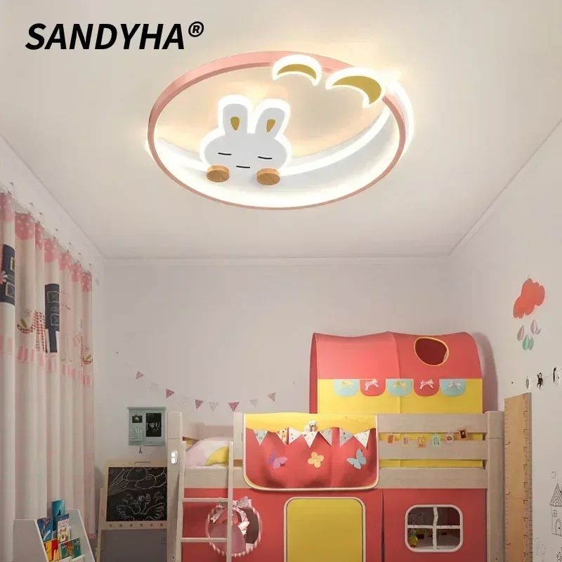 

SANDYHA детский потолочный светильник в форме полумесяца с белым кроликом, светодиодная люстра для детской комнаты, домашний декор, кабинет, освещение на чердаке