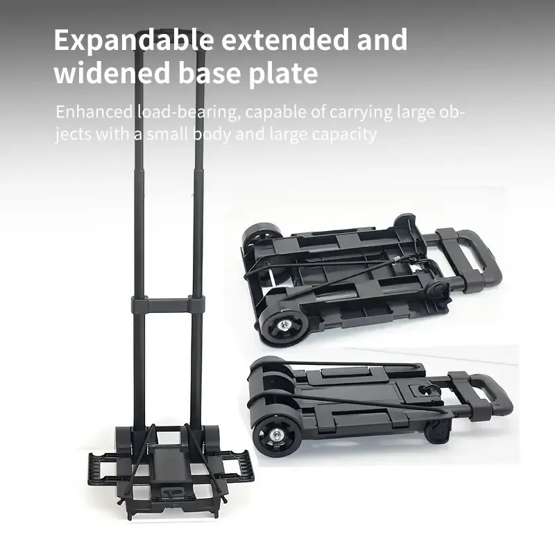 2 Rounds Folding Hand Truck Black Small Lightweight Cart Portable Telescopic Dolly Backpack Luggage Travel Moving Shopping