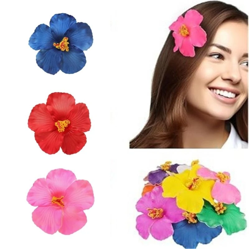 

652F Artificial Hibiscus Flower Hair Clip Strong Secure For Weddings Parties And Beach Vacation Women Hair Decoration
