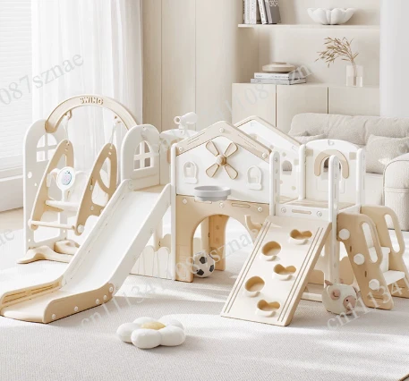 2-in-1 Indoor Slide and Swing Climbing Frame Multi-Functional, Family Kids Playground Equipment for Home Activity