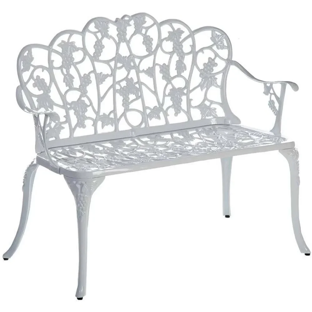 Outdoor bench, weather resistant grapevine, can accommodate 300 pounds Garden terrace porch Park deck metal white, outdoor bench