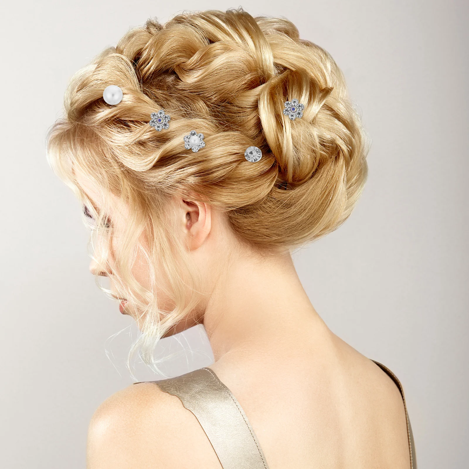 

60 pcs Spiral Rhinestone Pearl Flower Clips For Wedding Bridal Party Hair Styling Twist, Coils Hair Accessories