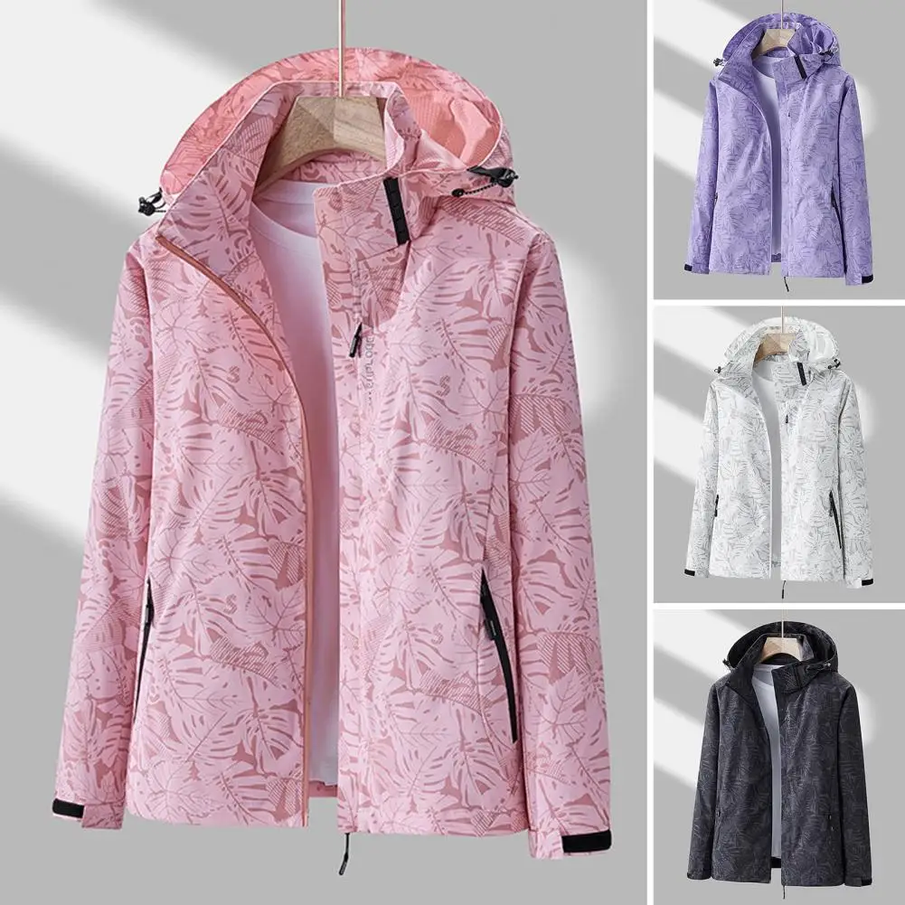 Giacca cappotto foglia d'acero stampa giacca da donna con tasche con cappuccio staccabili elegante cappotto a maniche lunghe per esterni o tutti i giorni